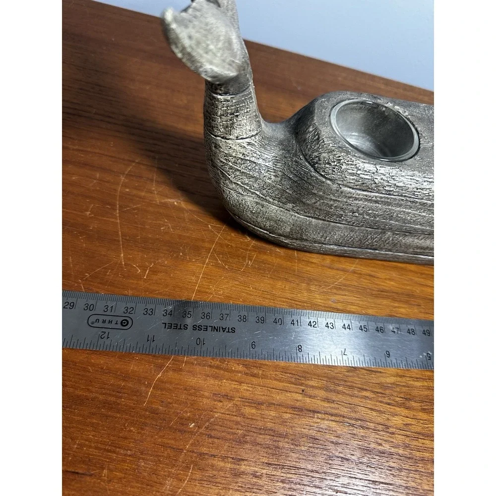 Distressed Wood Finish Resin Smiling Whale Three Hole Tealight Candle Holder